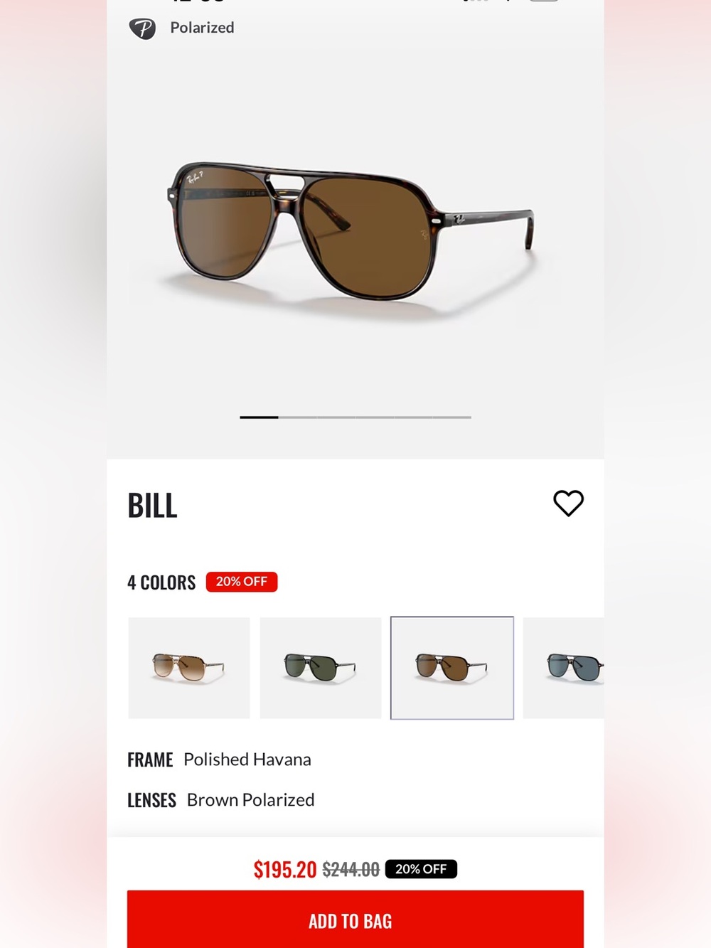 Ray-Ban Bill Sunglasses - Polished Havana Frame with Brown Lenses